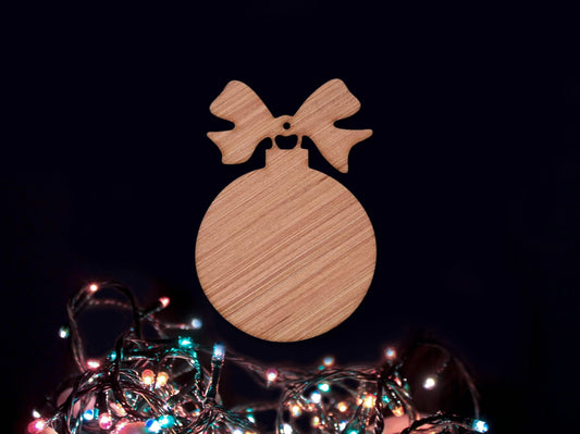 Laser Cut Christmas Bauble With Bow Cutout 76mm