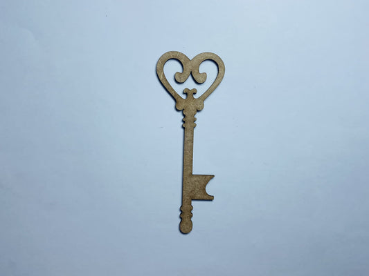 Laser Cut Heart Key Wood Cutout 76mm high