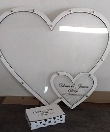 Heart shape Wedding Guest Book - drop frame -  with stand and 100 hearts and box - 600mmx500mm