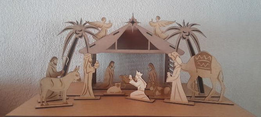 Laser Cut nativity set barn 250h x 350w christmas