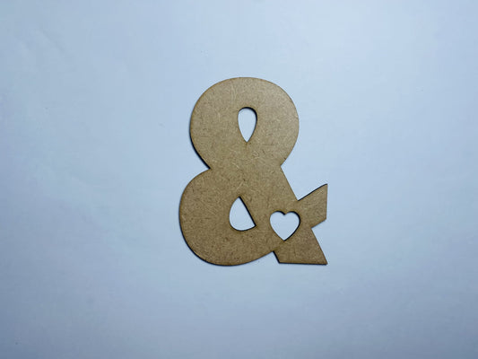 Laser Cut Wood Ampersand With Heart Cutout  76mm