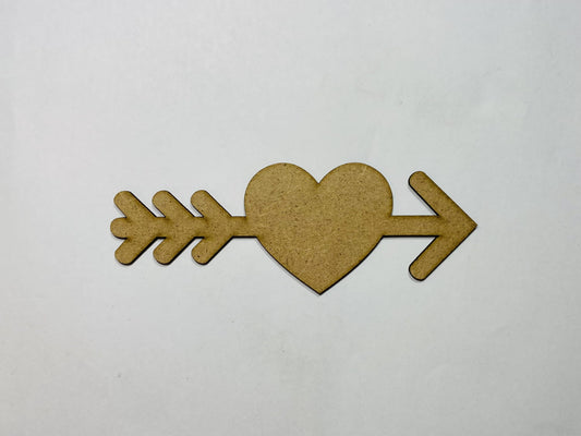 Laser Cut Unfinished Arrow Heart Shape Wood Cutout 76mm