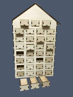 Advent Calendar Wooden House 31 Drawers Laser Cut h476 x h275 x d75mm