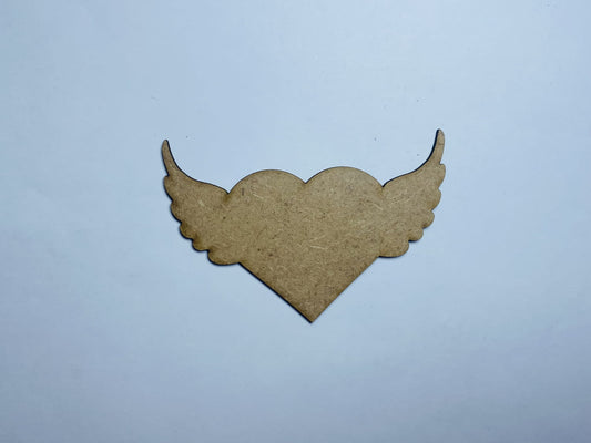 Laser Cut Heart With Wings Wood Cutout 76mm high