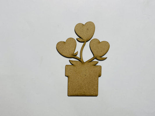 Laser Cut Wooden Plant Pot Heart Cutout 76x54mm