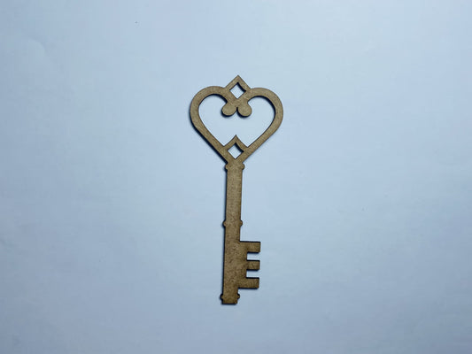 Laser Cut Wood Heart Key Craft Shape Cutout 76mm high