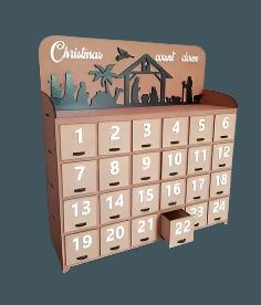 Laser Cut Christmas Wooden Advent Calendar 24 Drawers h390 x w270 x d110mm