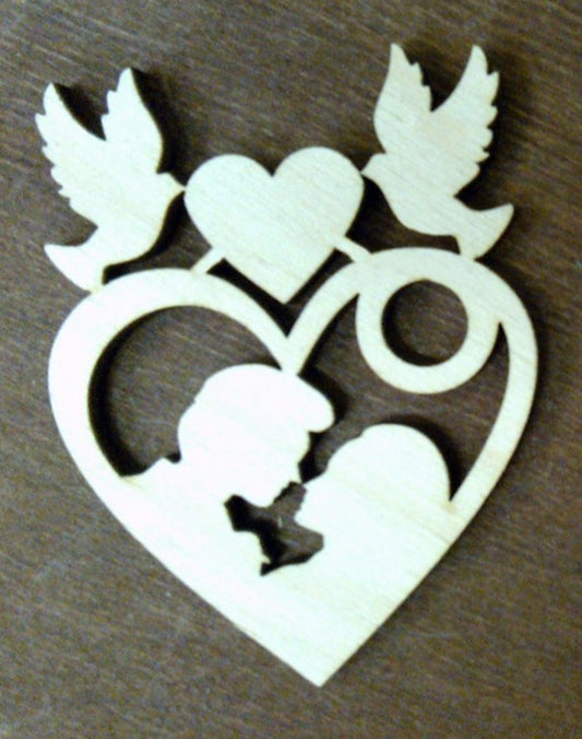 Laser Cut Couple Pigeon Heart Valentine’s Day 76mm